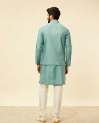 Twamev Men Mid Blue Floral Blue Patterned Kurta Jacket Set