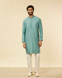 Twamev Men Mid Blue Floral Blue Patterned Kurta Jacket Set