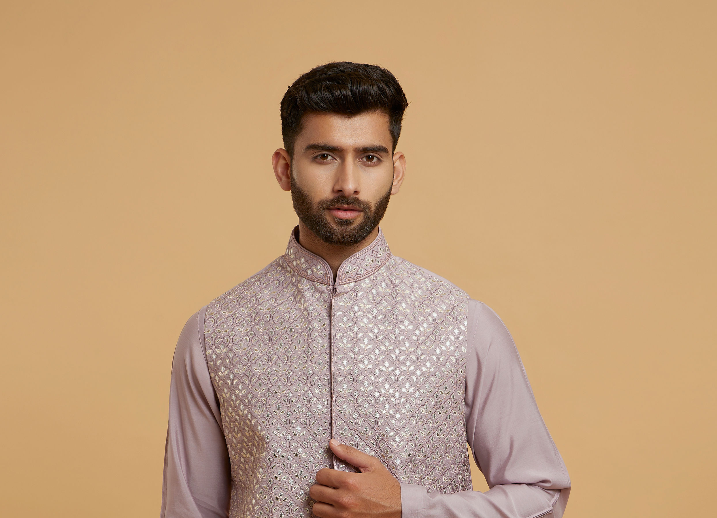 Twamev Men Lilac Grandeur Kurta Jacket Set