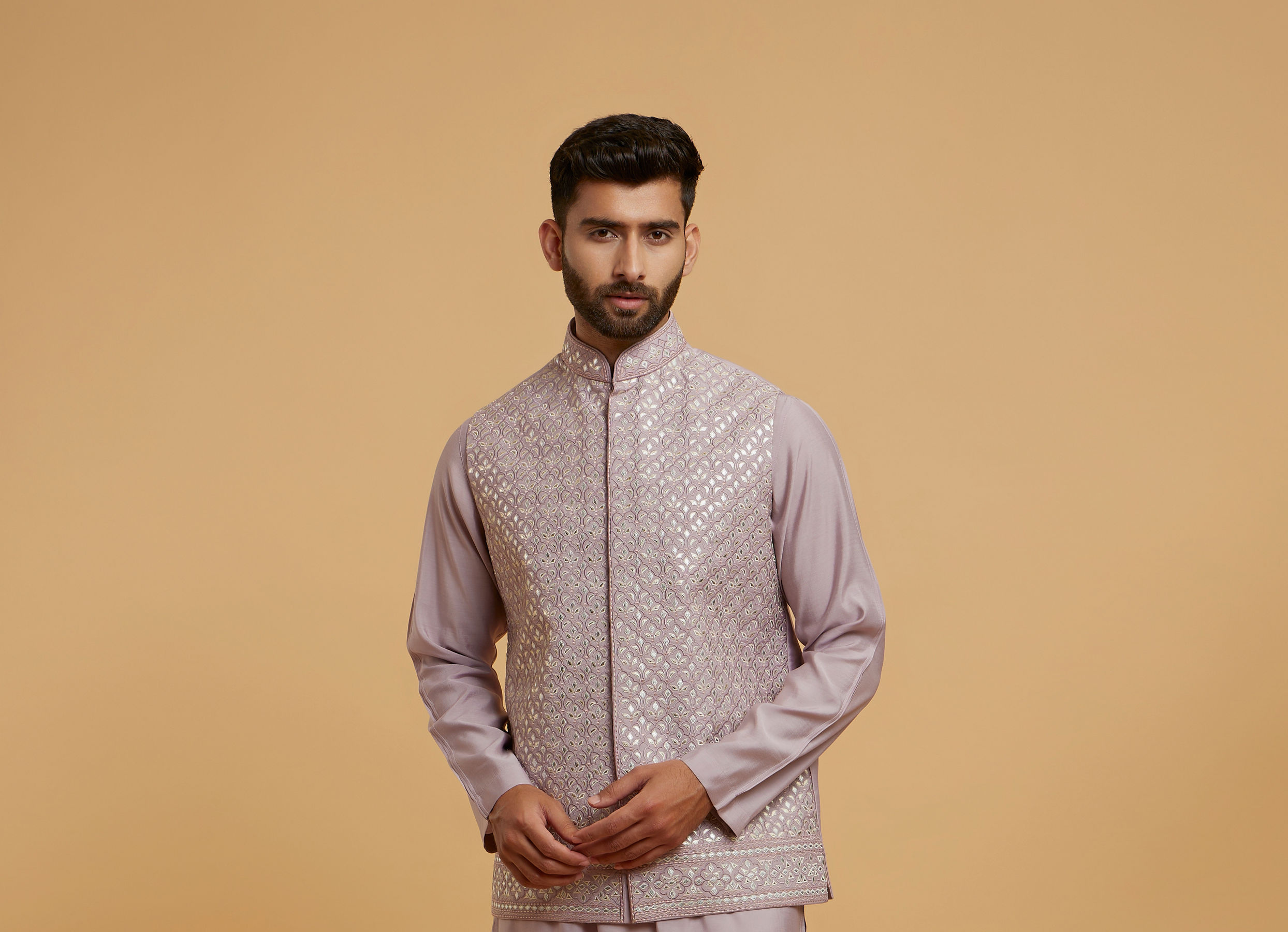 Twamev Men Lilac Grandeur Kurta Jacket Set