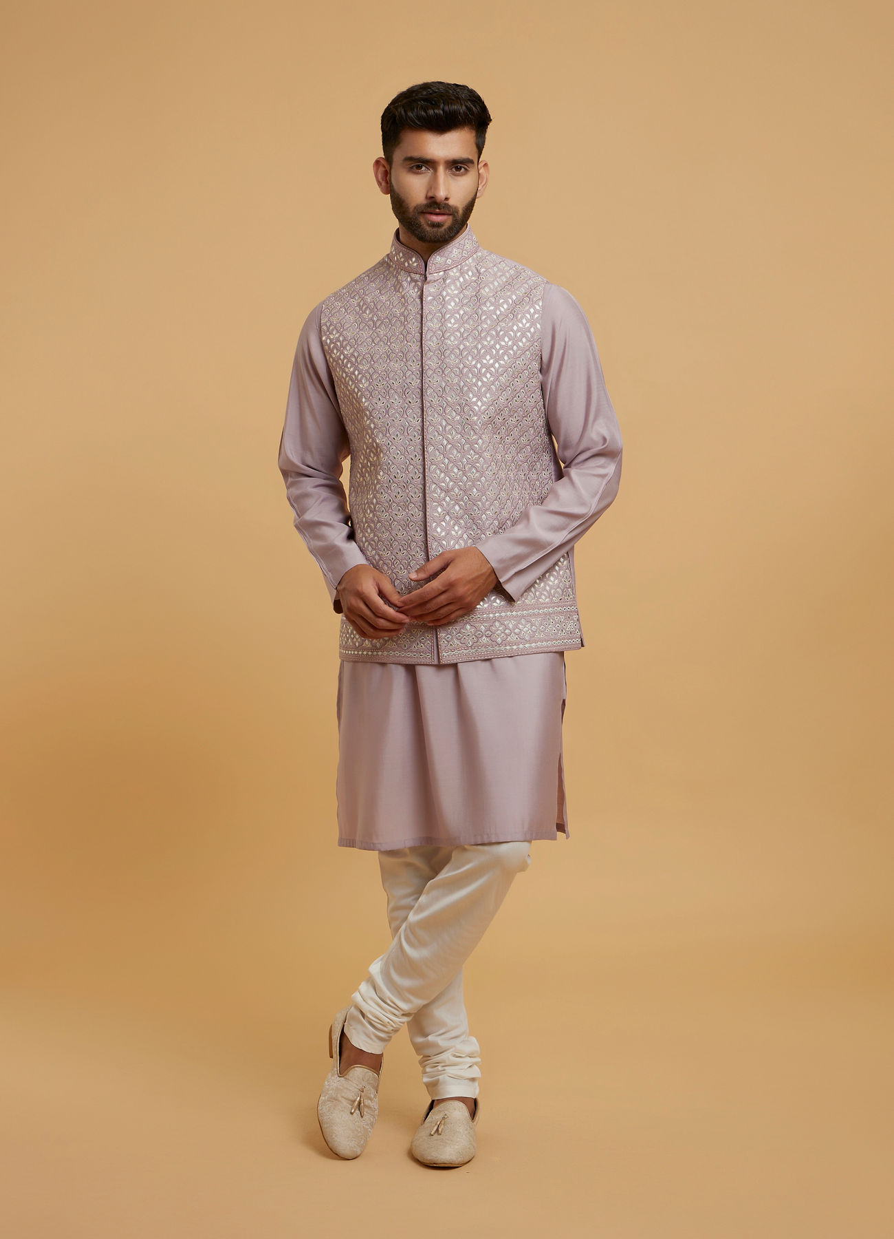 Twamev Men Lilac Grandeur Kurta Jacket Set