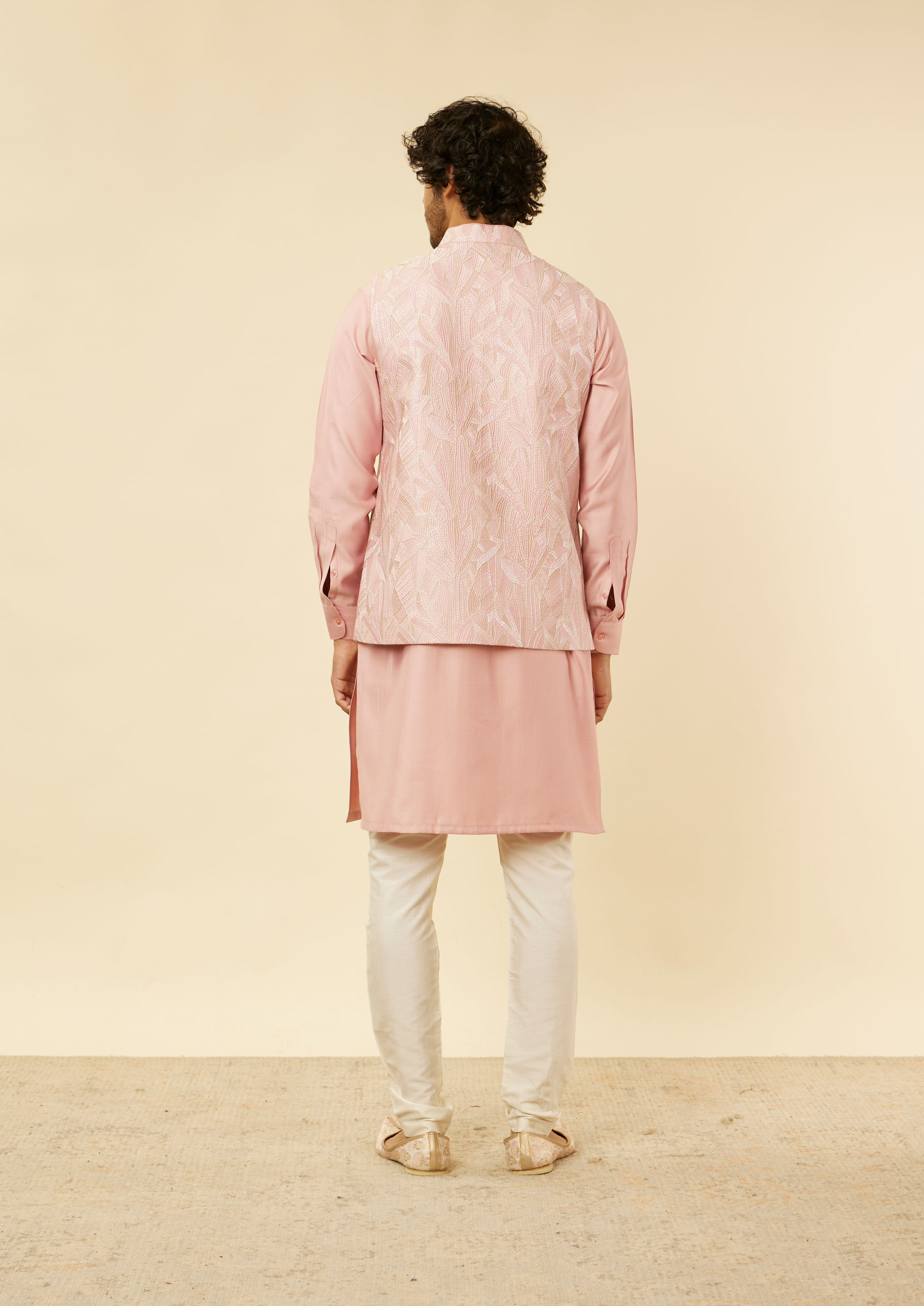 Twamev Men Blush Pink Satin Showstopper Jacket Set
