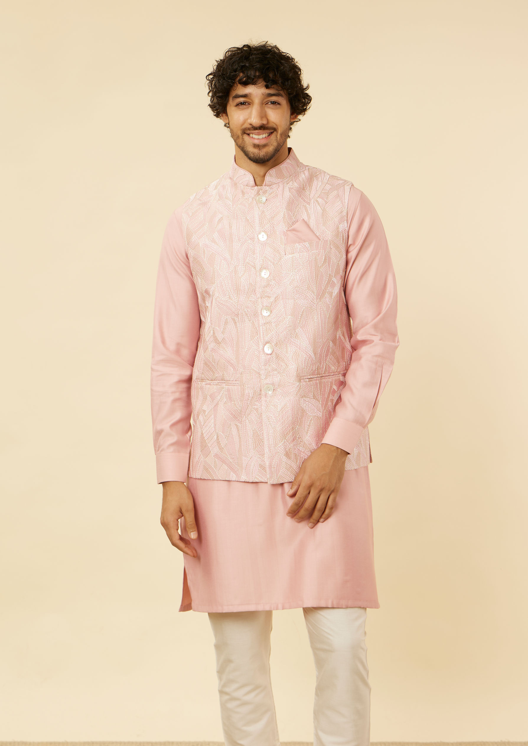 Twamev Men Blush Pink Satin Showstopper Jacket Set