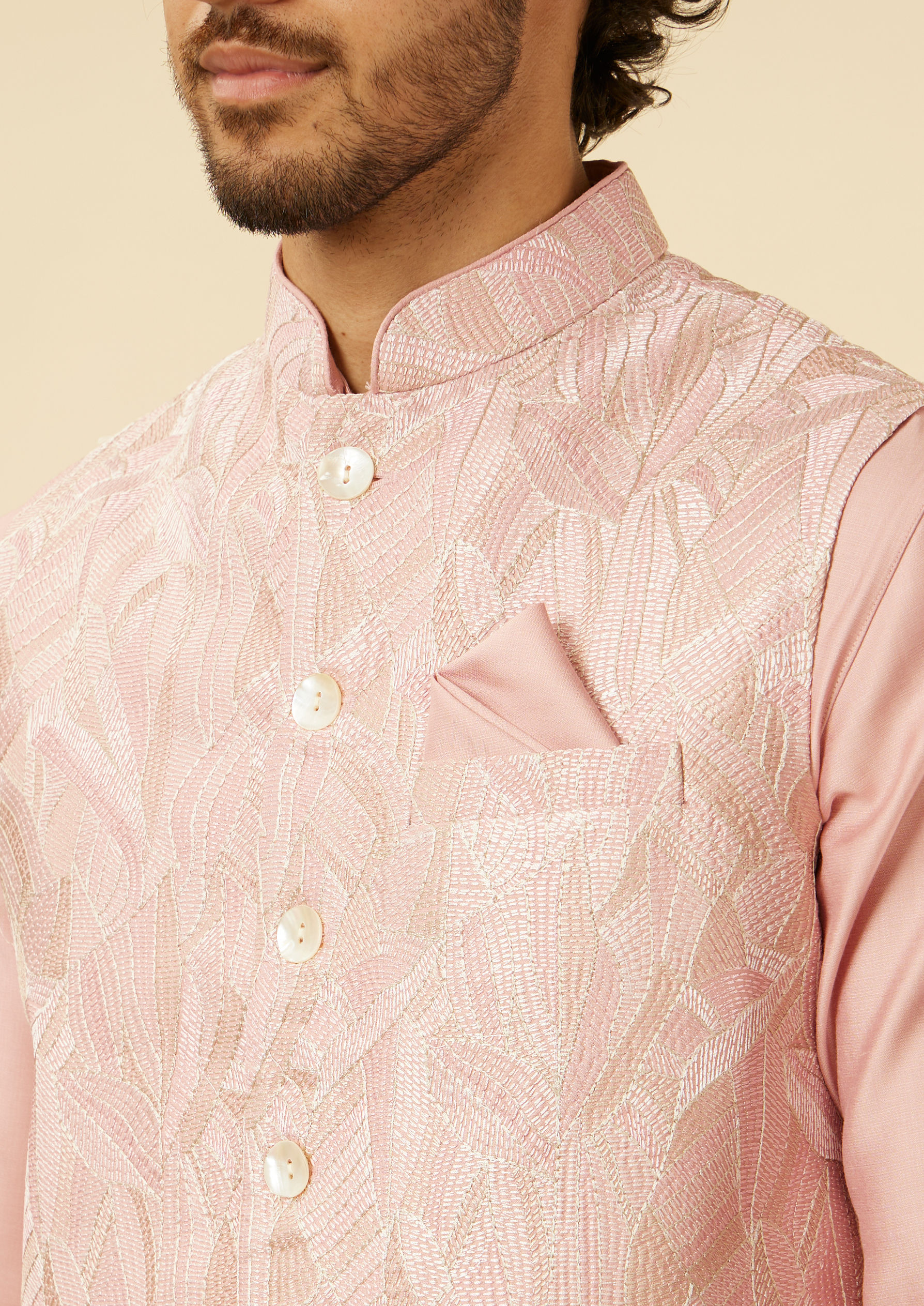 Twamev Men Blush Pink Satin Showstopper Jacket Set