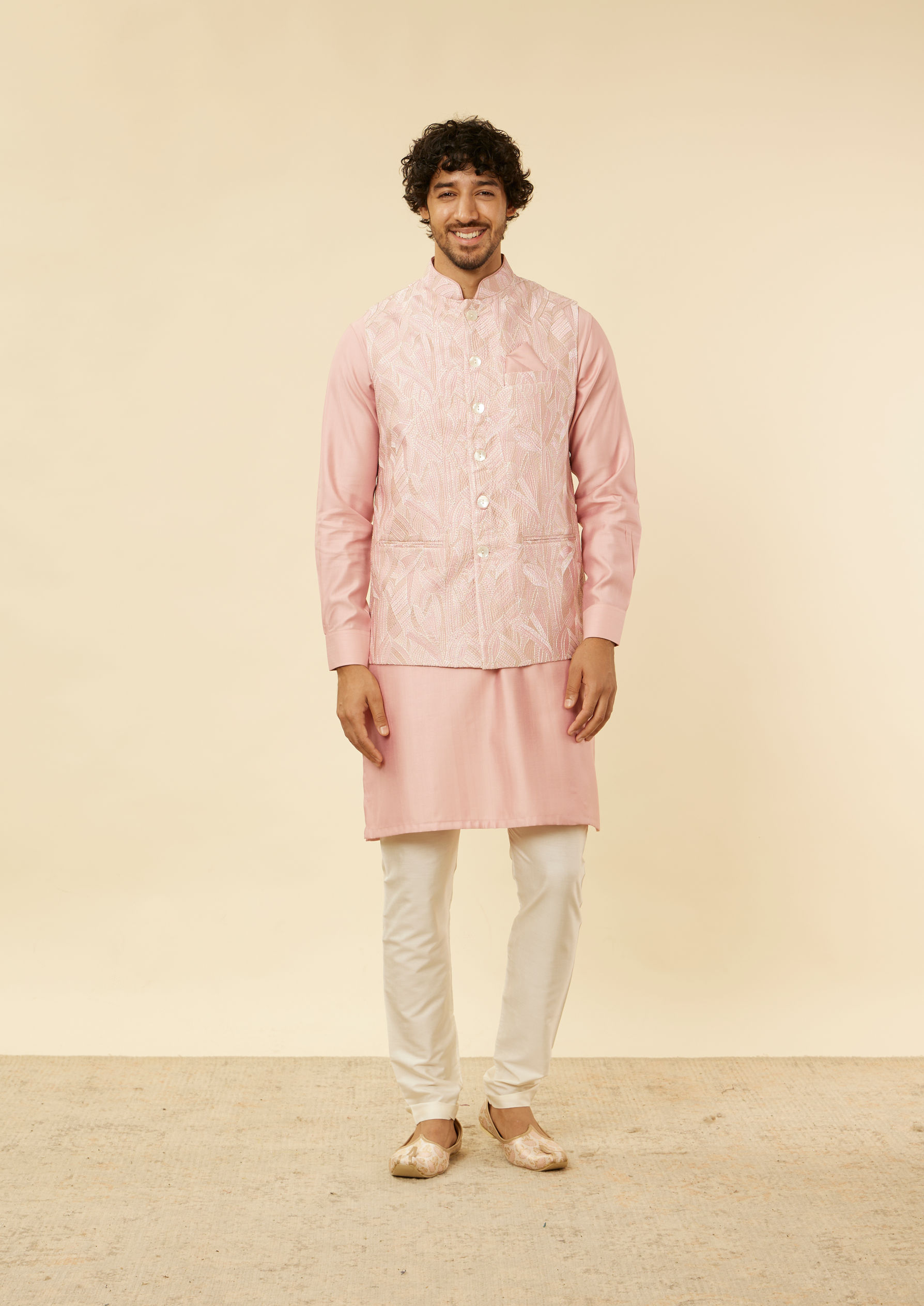 Twamev Men Blush Pink Satin Showstopper Jacket Set