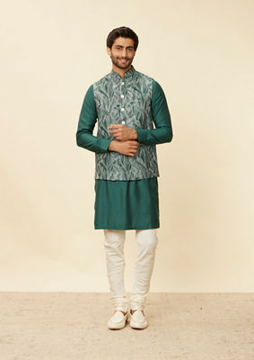 alt message - Twamev Men Teal Green Extravaganza Kurta Jacket Set image number 6