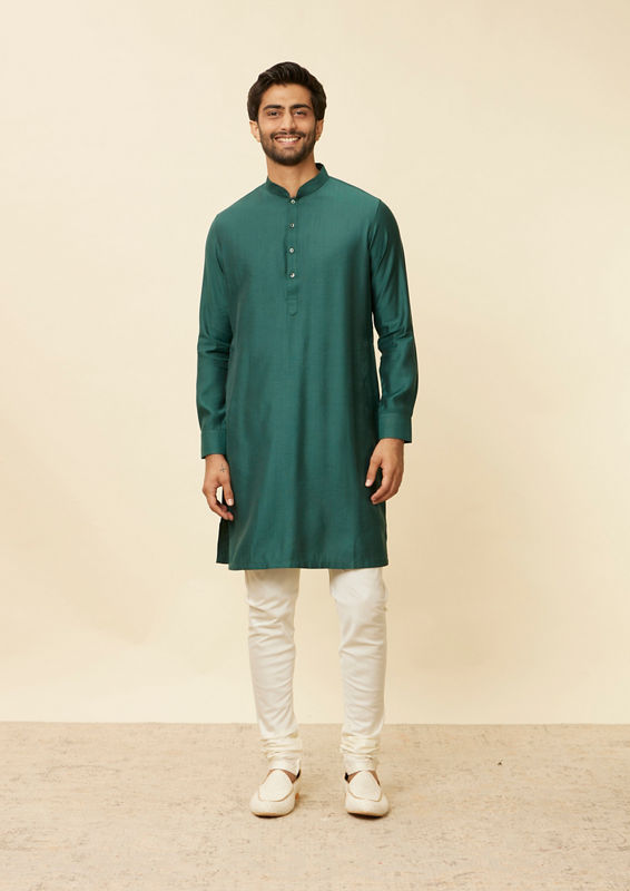 Twamev Men Teal Green Extravaganza Kurta Jacket Set