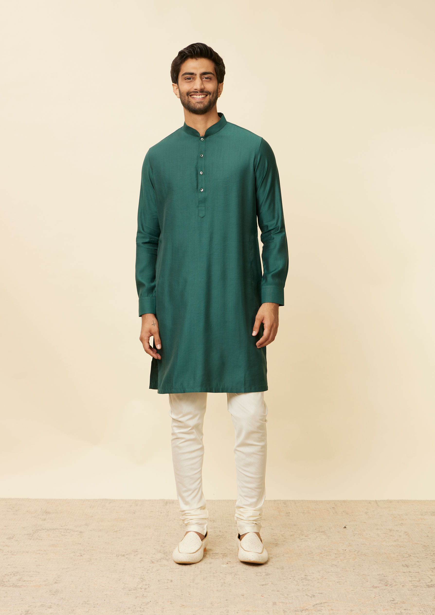 Twamev Men Teal Green Extravaganza Kurta Jacket Set image number 4