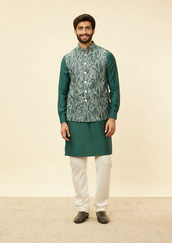 Twamev Men Teal Green Extravaganza Kurta Jacket Set