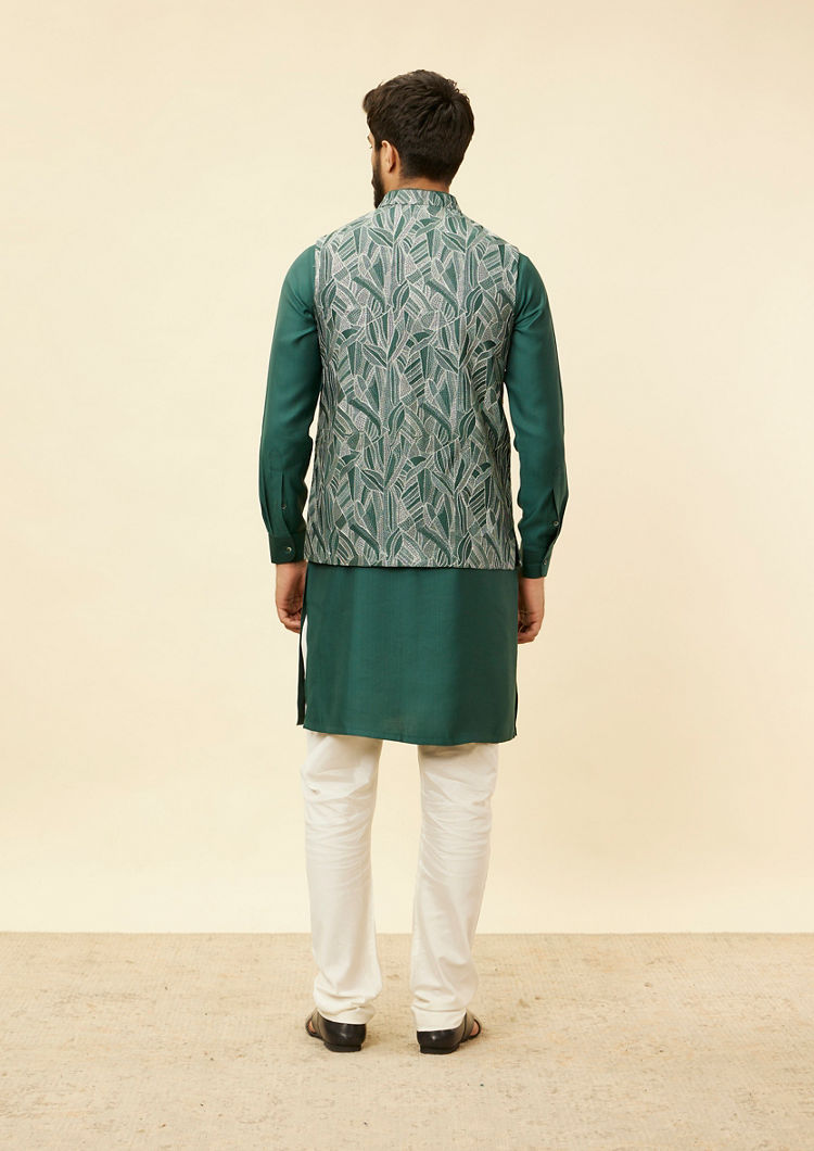 Twamev Men Teal Green Extravaganza Kurta Jacket Set image number 9