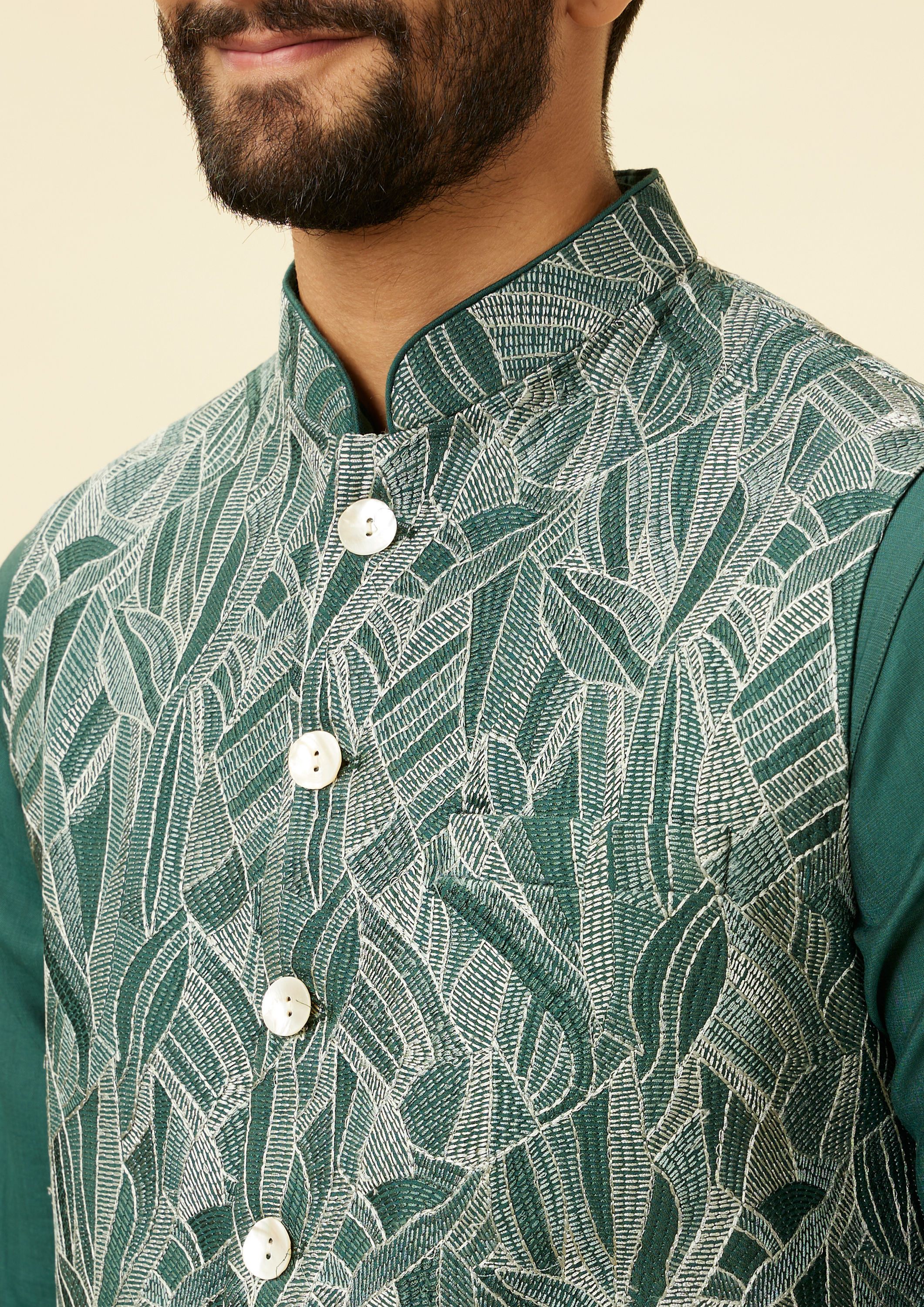 Twamev Men Teal Green Extravaganza Kurta Jacket Set