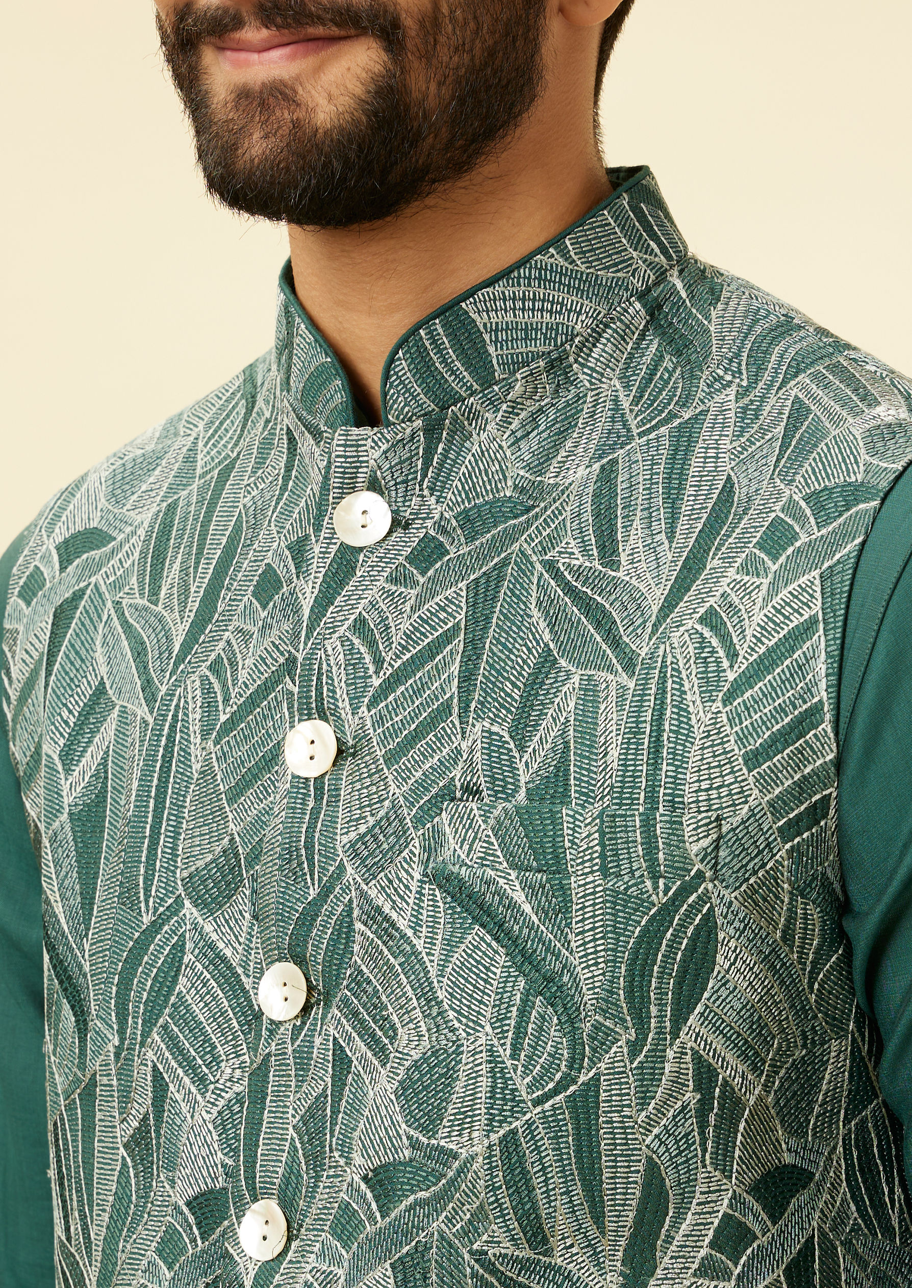 Twamev Men Teal Green Extravaganza Kurta Jacket Set