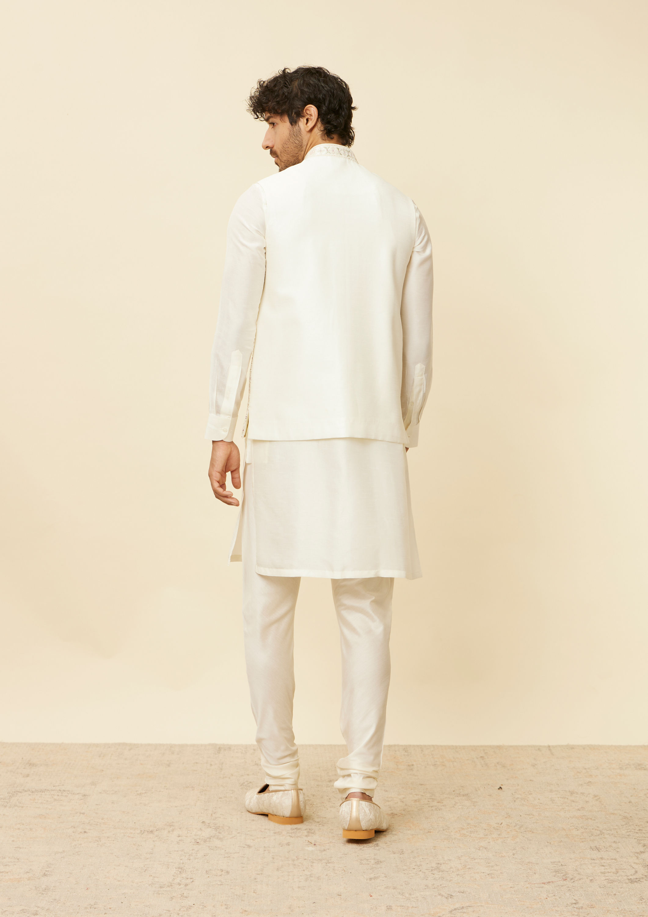 Twamev Men Cream Embroidered Design Jacket set