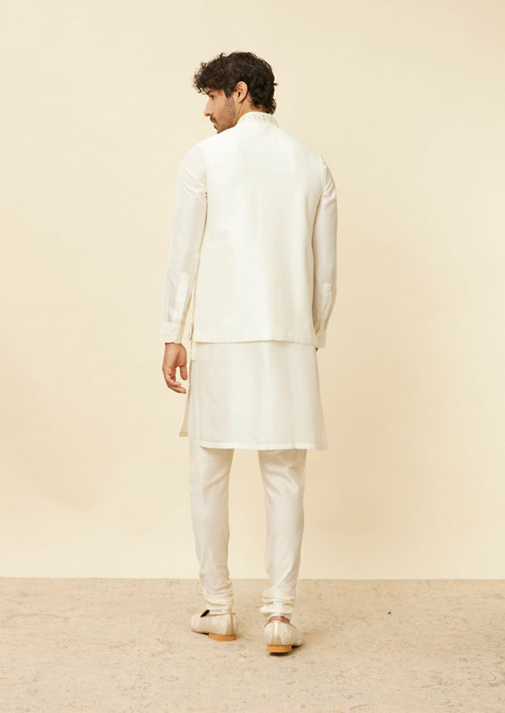 Twamev Men Cream Embroidered Design Jacket set