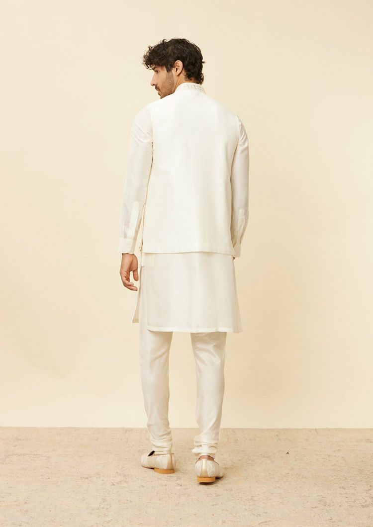 Twamev Men Cream Embroidered Design Jacket set
