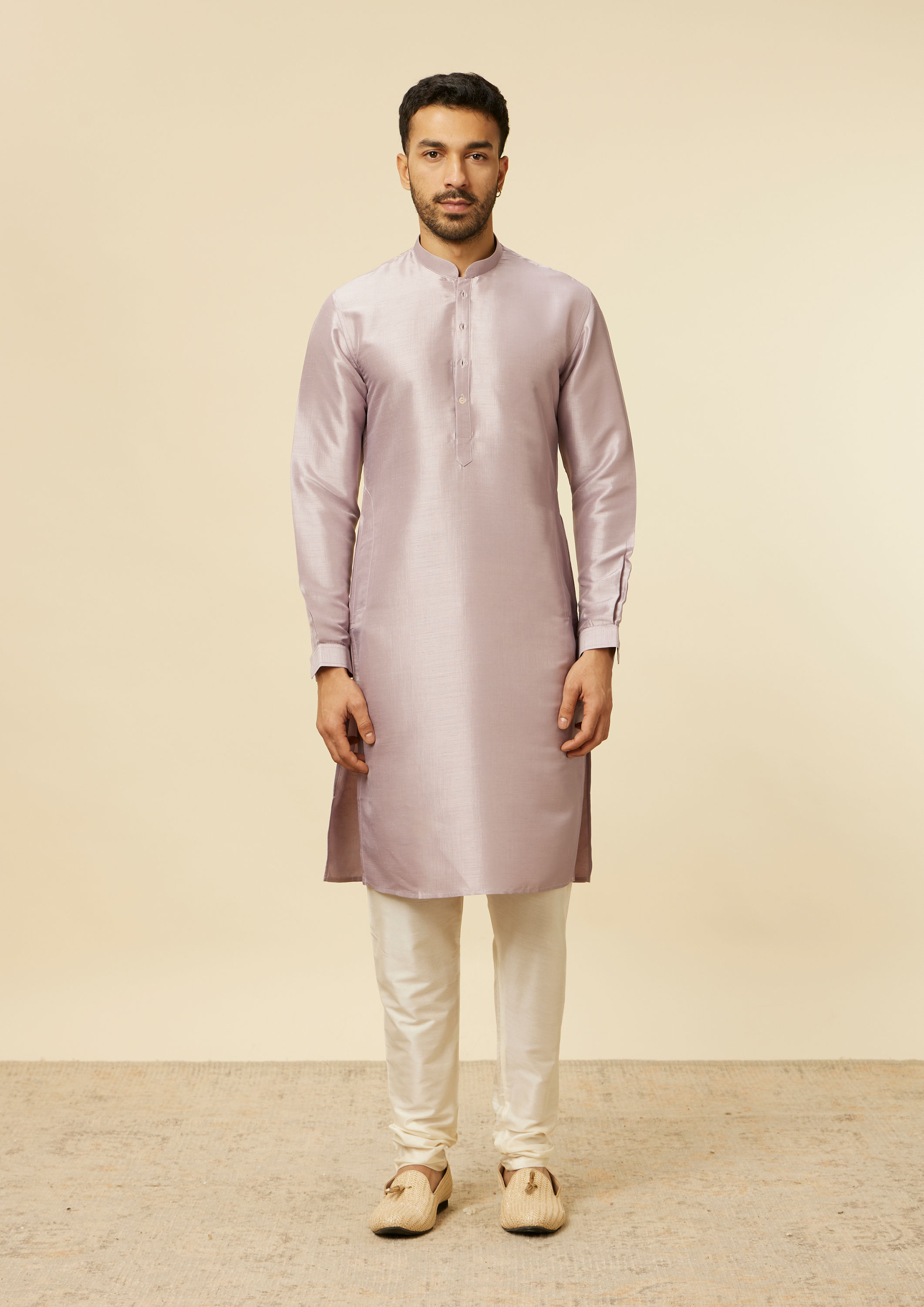 Twamev Men Lilac Kurta Jacket Set with Printed Motifs