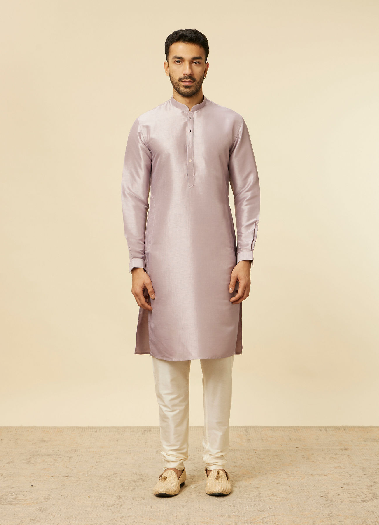 Twamev Men Lilac Kurta Jacket Set with Printed Motifs