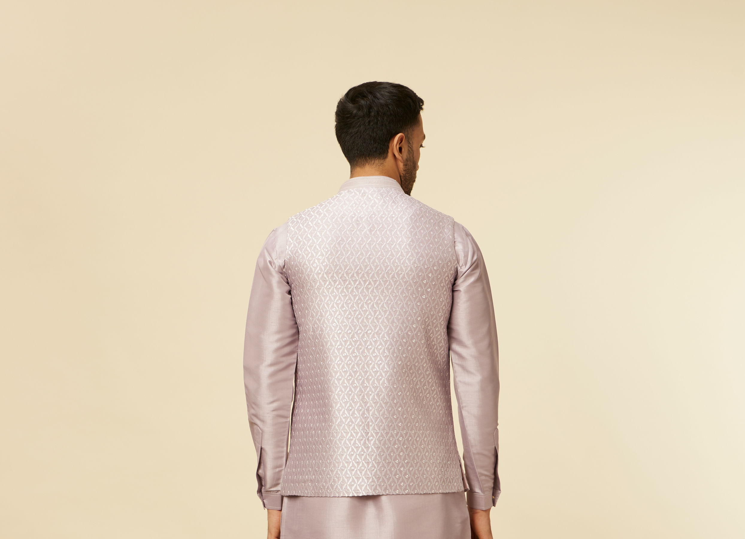Twamev Men Lilac Kurta Jacket Set with Printed Motifs