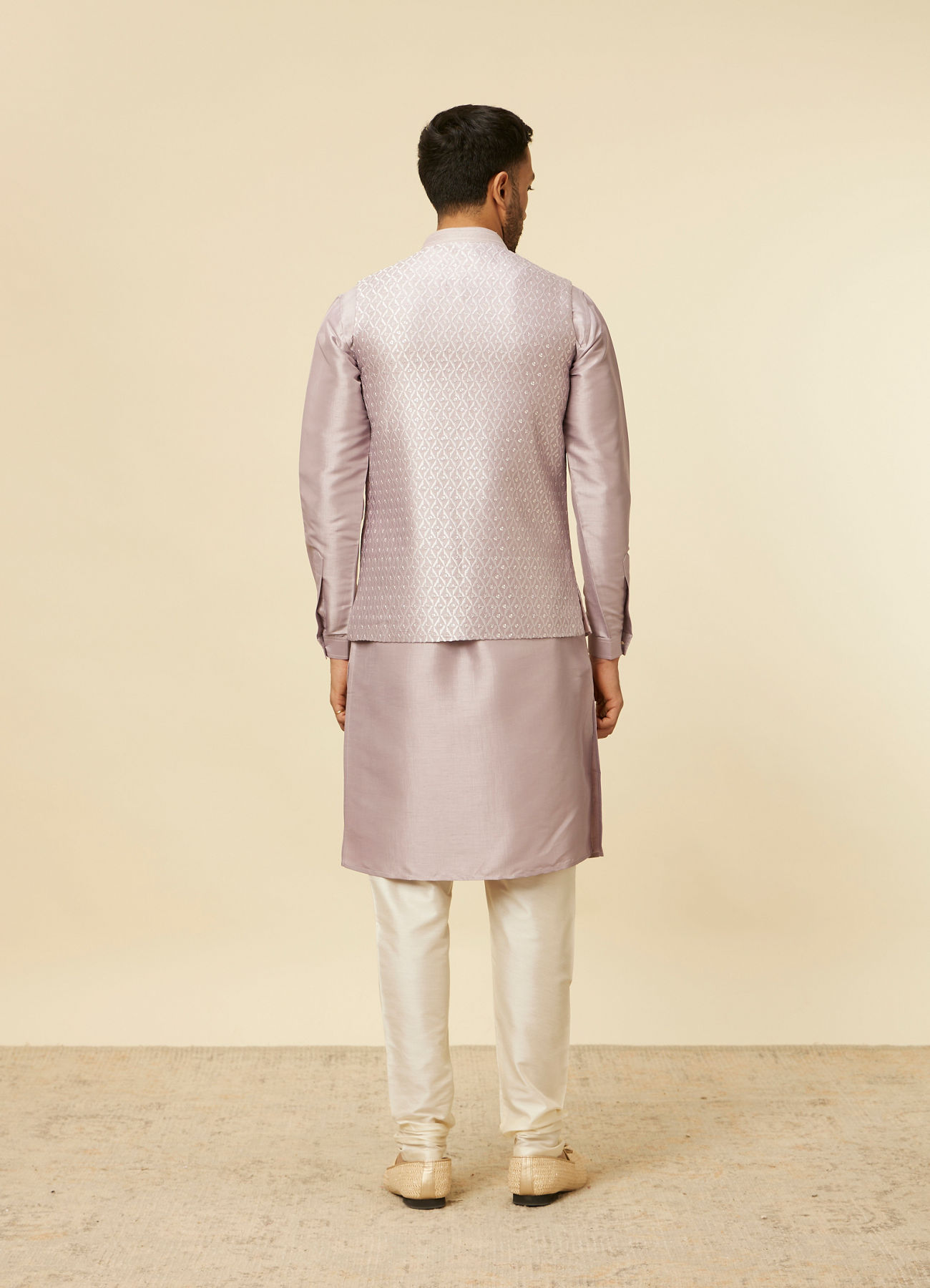 Twamev Men Lilac Kurta Jacket Set with Printed Motifs