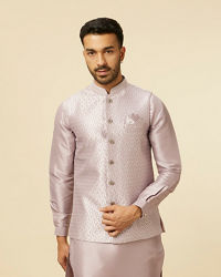 Twamev Men Lilac Kurta Jacket Set with Printed Motifs