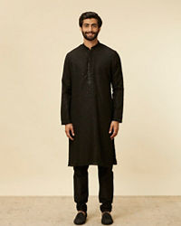 Twamev Men Classic Black Sequinned Kurta Jacket Set