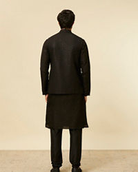 Twamev Men Classic Black Sequinned Kurta Jacket Set