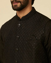 Twamev Men Classic Black Sequinned Kurta Jacket Set
