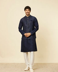 Twamev Men Blue Art Silk Sequin Work Jacket Set