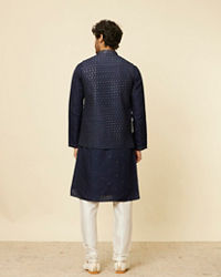 Twamev Men Blue Art Silk Sequin Work Jacket Set
