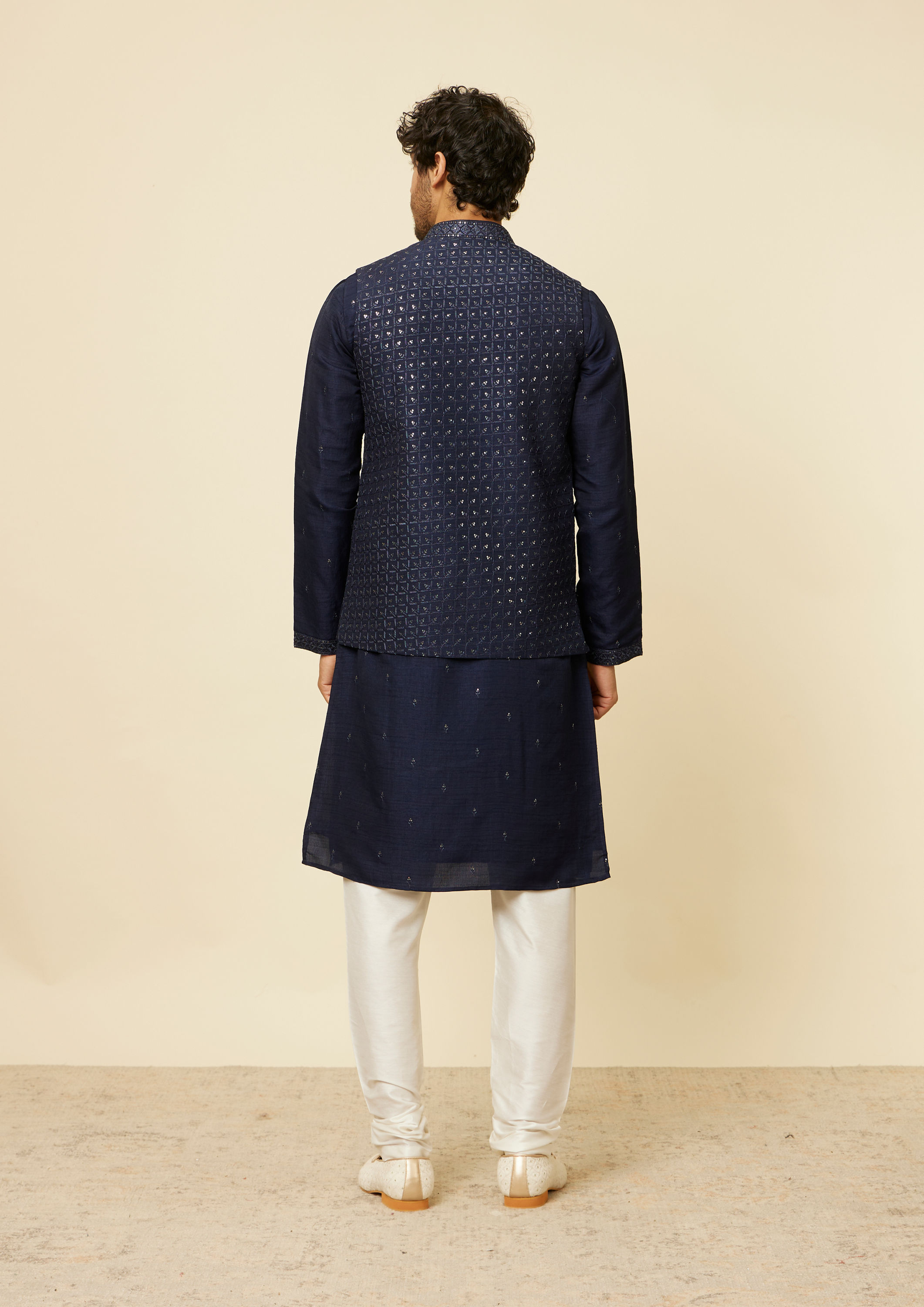 Twamev Men Blue Art Silk Sequin Work Jacket Set