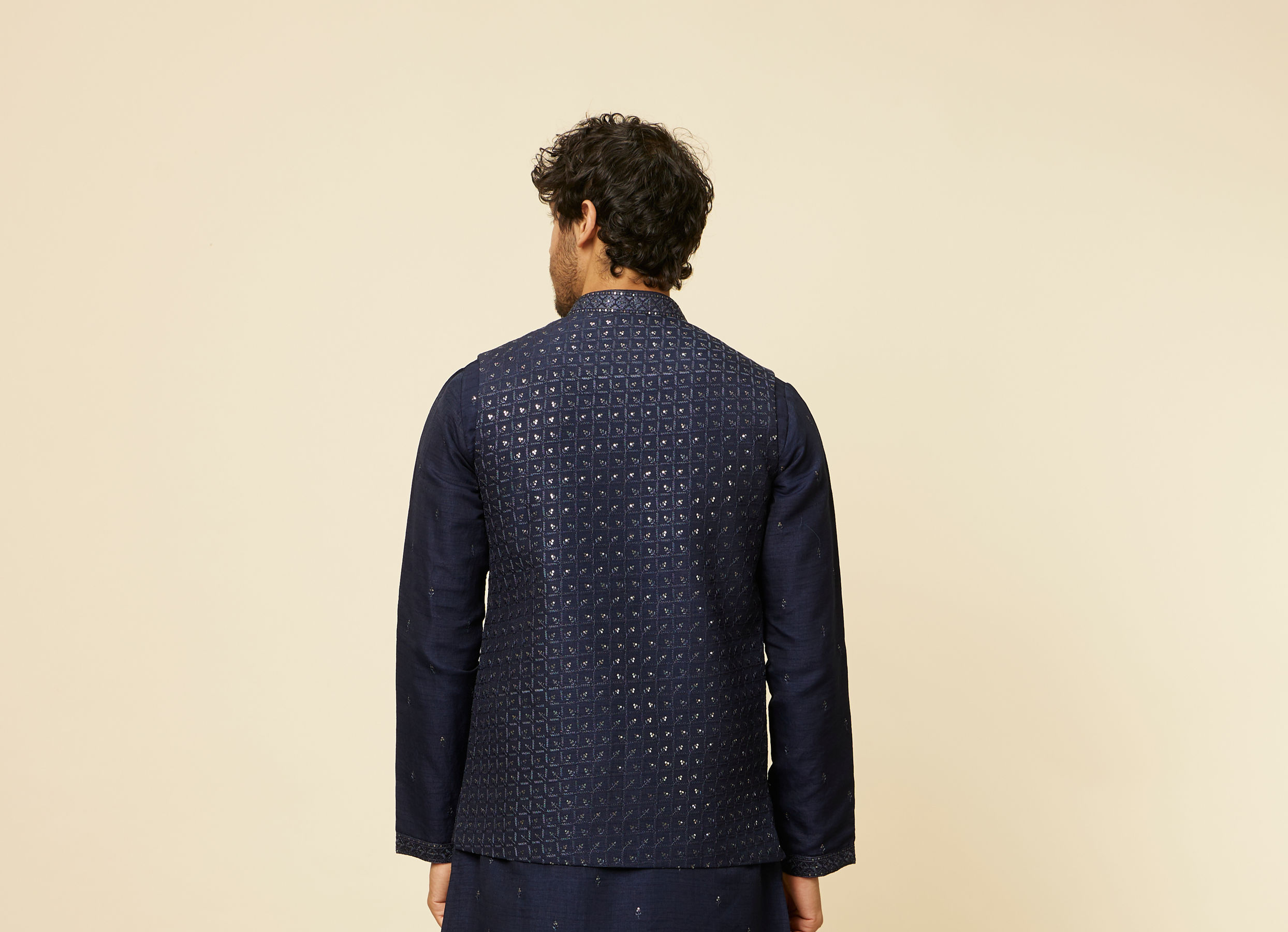 Twamev Men Blue Art Silk Sequin Work Jacket Set