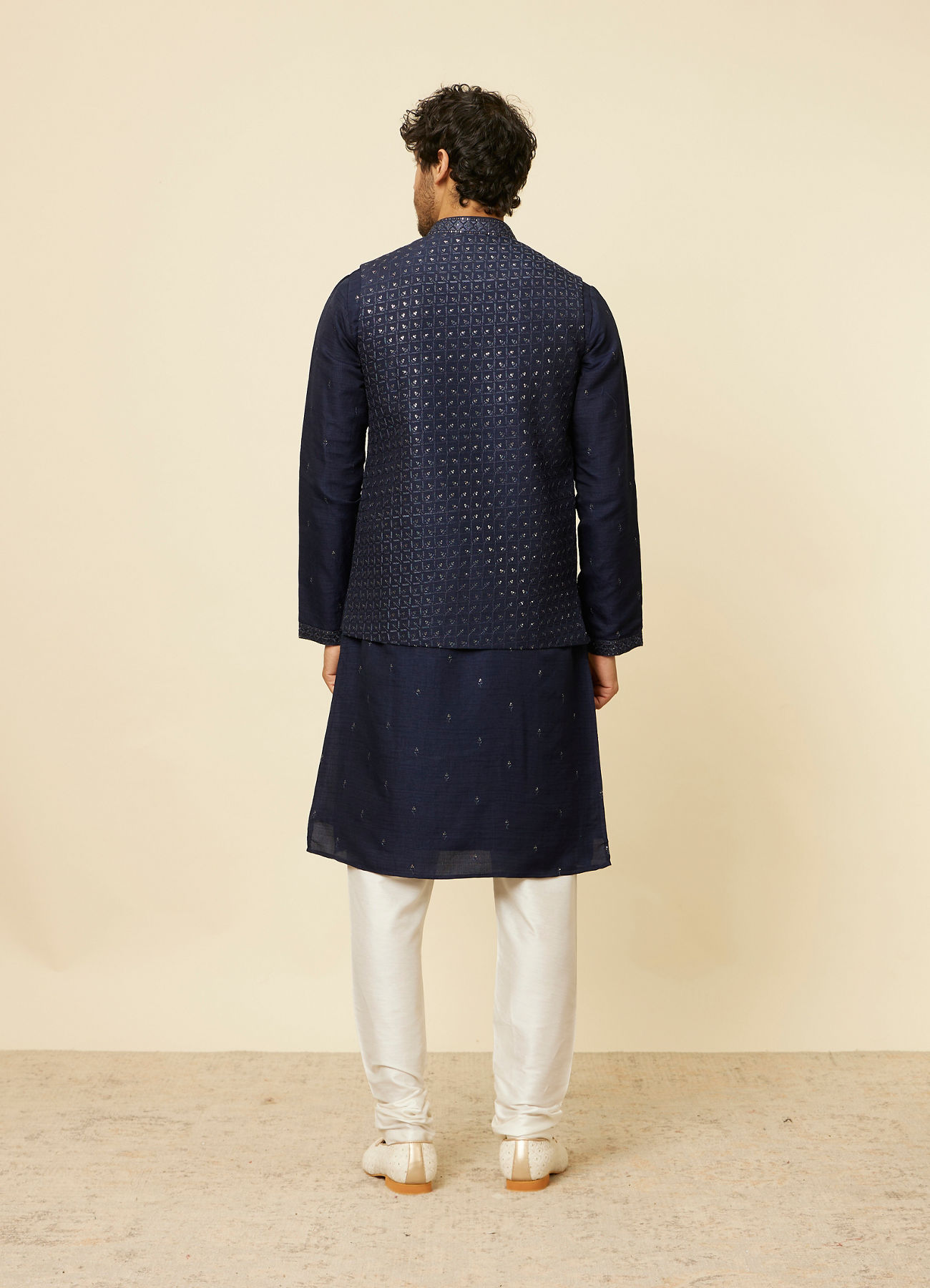 Twamev Men Blue Art Silk Sequin Work Jacket Set