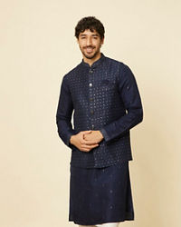 Twamev Men Blue Art Silk Sequin Work Jacket Set
