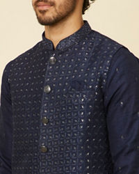 Twamev Men Blue Art Silk Sequin Work Jacket Set