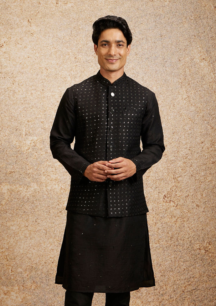 Twamev Men Black Majesty Kurta Jacket Set