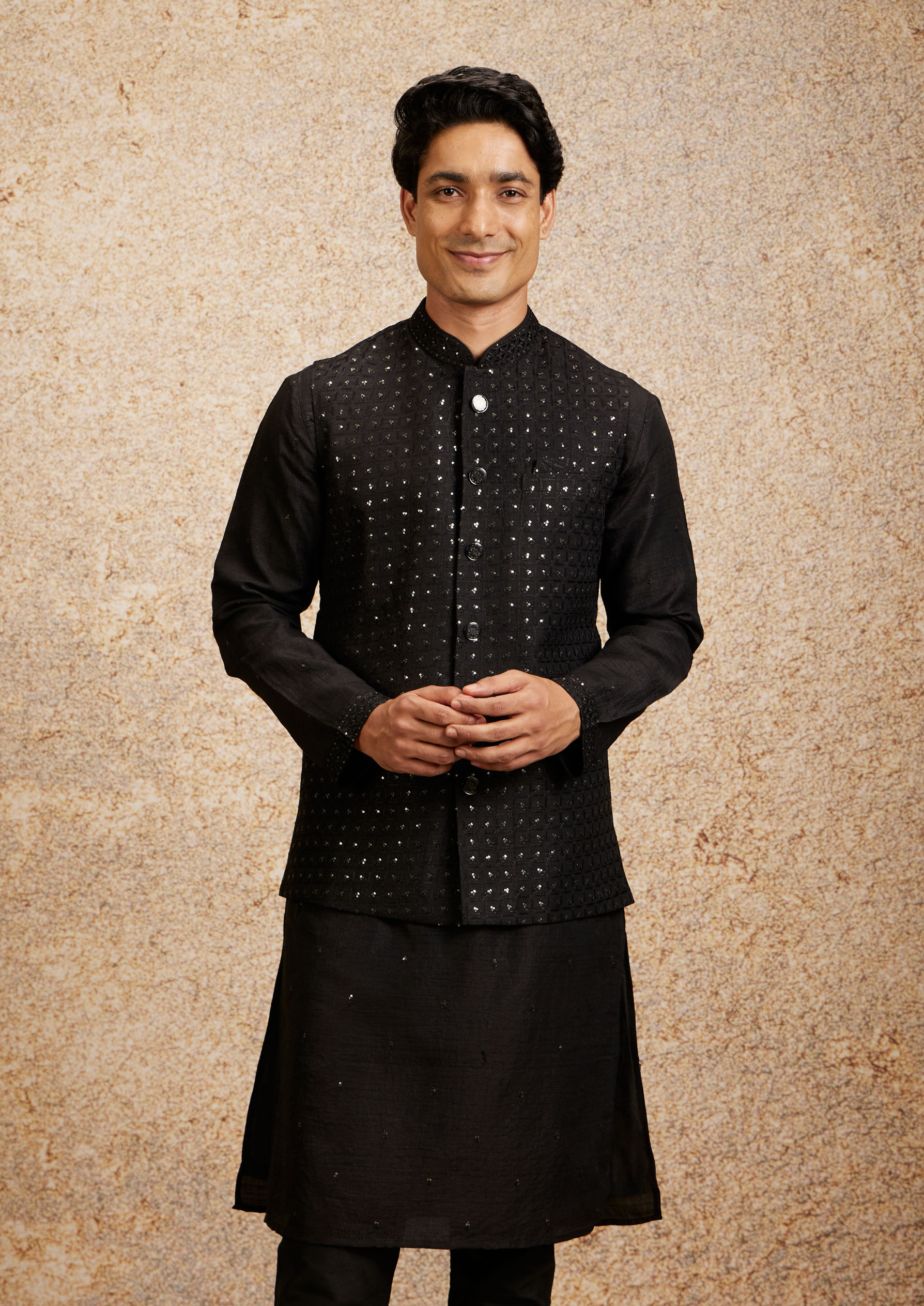 Twamev Men Black Majesty Kurta Jacket Set
