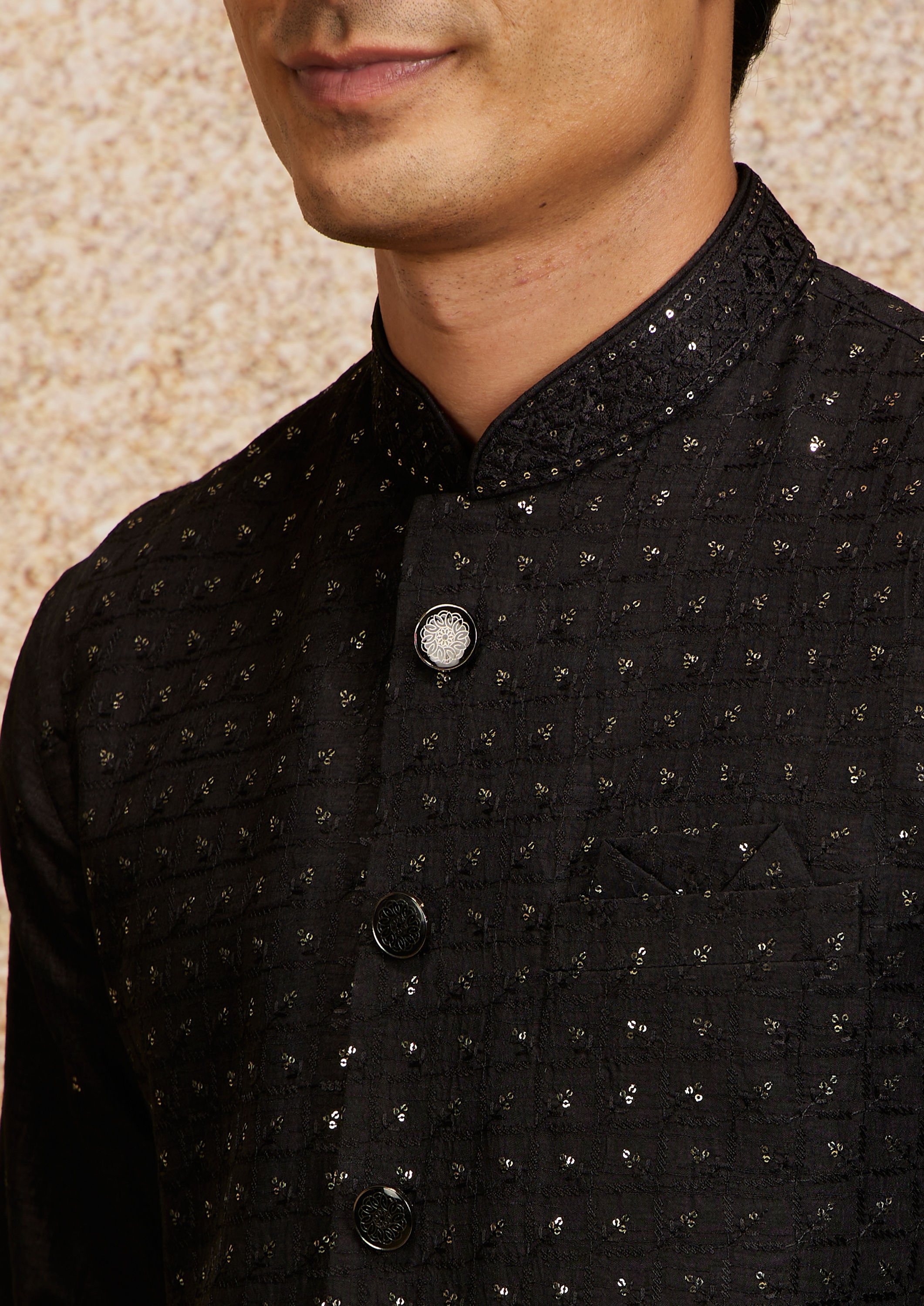 Twamev Men Black Majesty Kurta Jacket Set