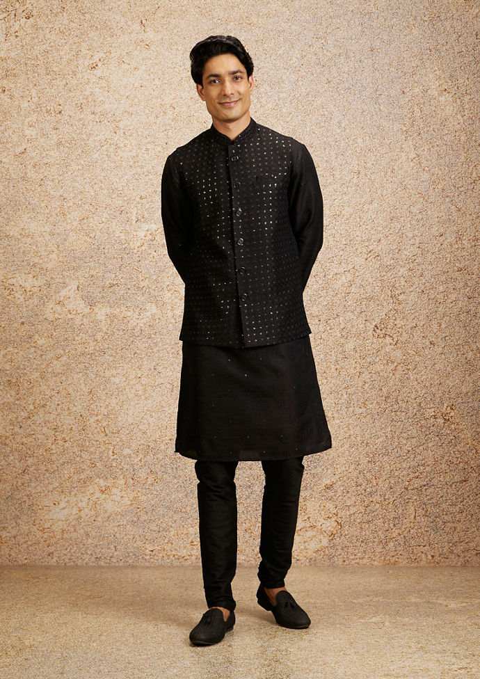 Twamev Men Black Majesty Kurta Jacket Set
