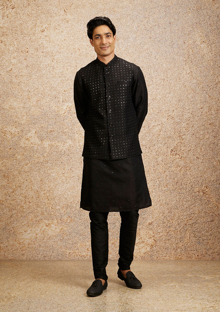 Twamev Men Black Majesty Kurta Jacket Set
