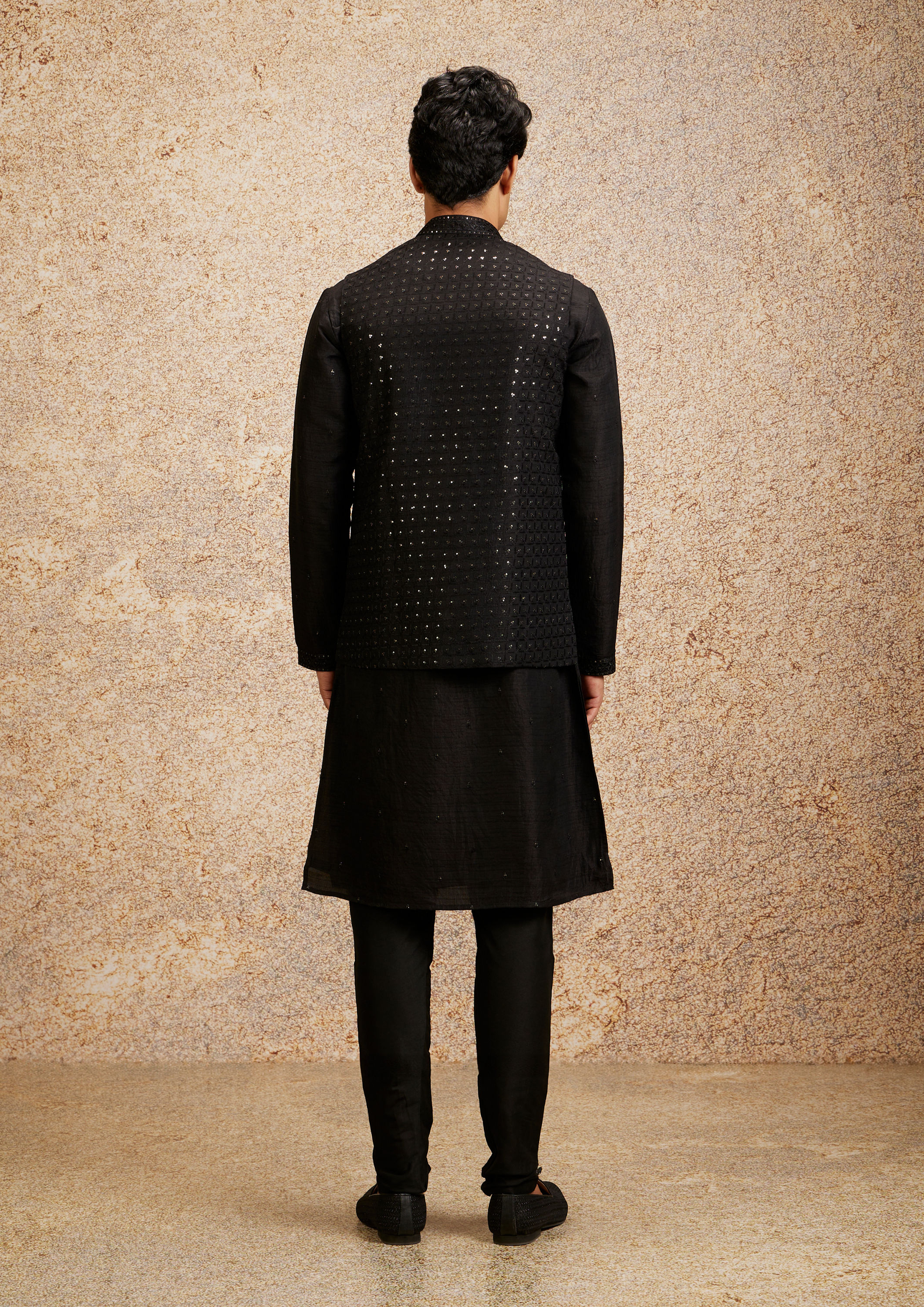 Twamev Men Black Majesty Kurta Jacket Set