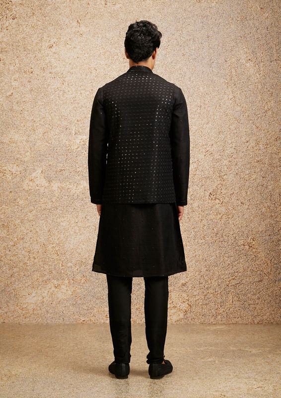 Twamev Men Black Majesty Kurta Jacket Set