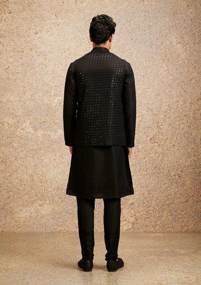 Twamev Men Black Majesty Kurta Jacket Set