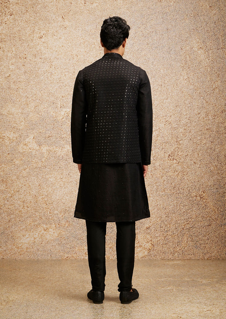 Twamev Men Black Majesty Kurta Jacket Set