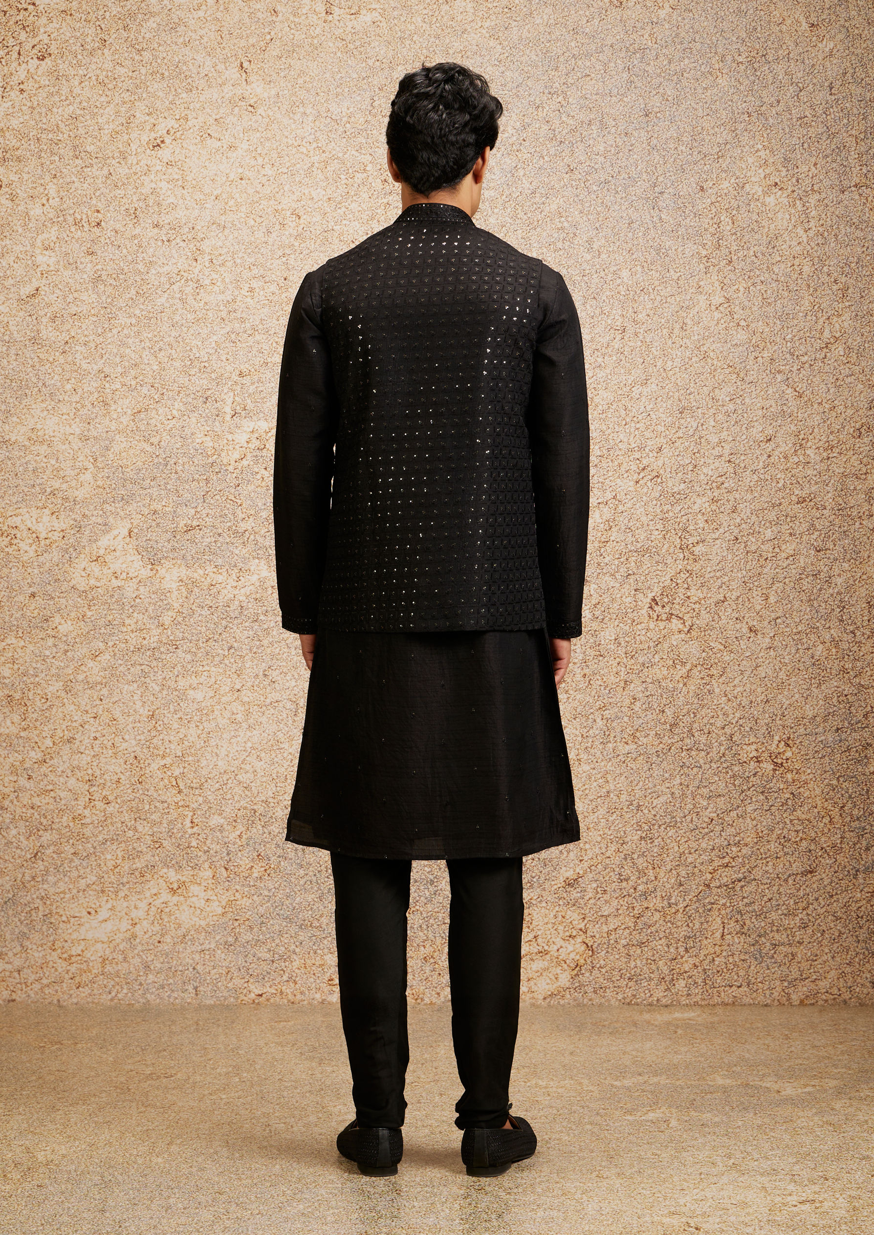 Twamev Men Black Majesty Kurta Jacket Set