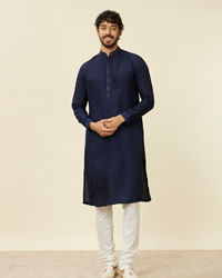 Twamev Men Dark Blue Mirror work Kurta Jacket Set