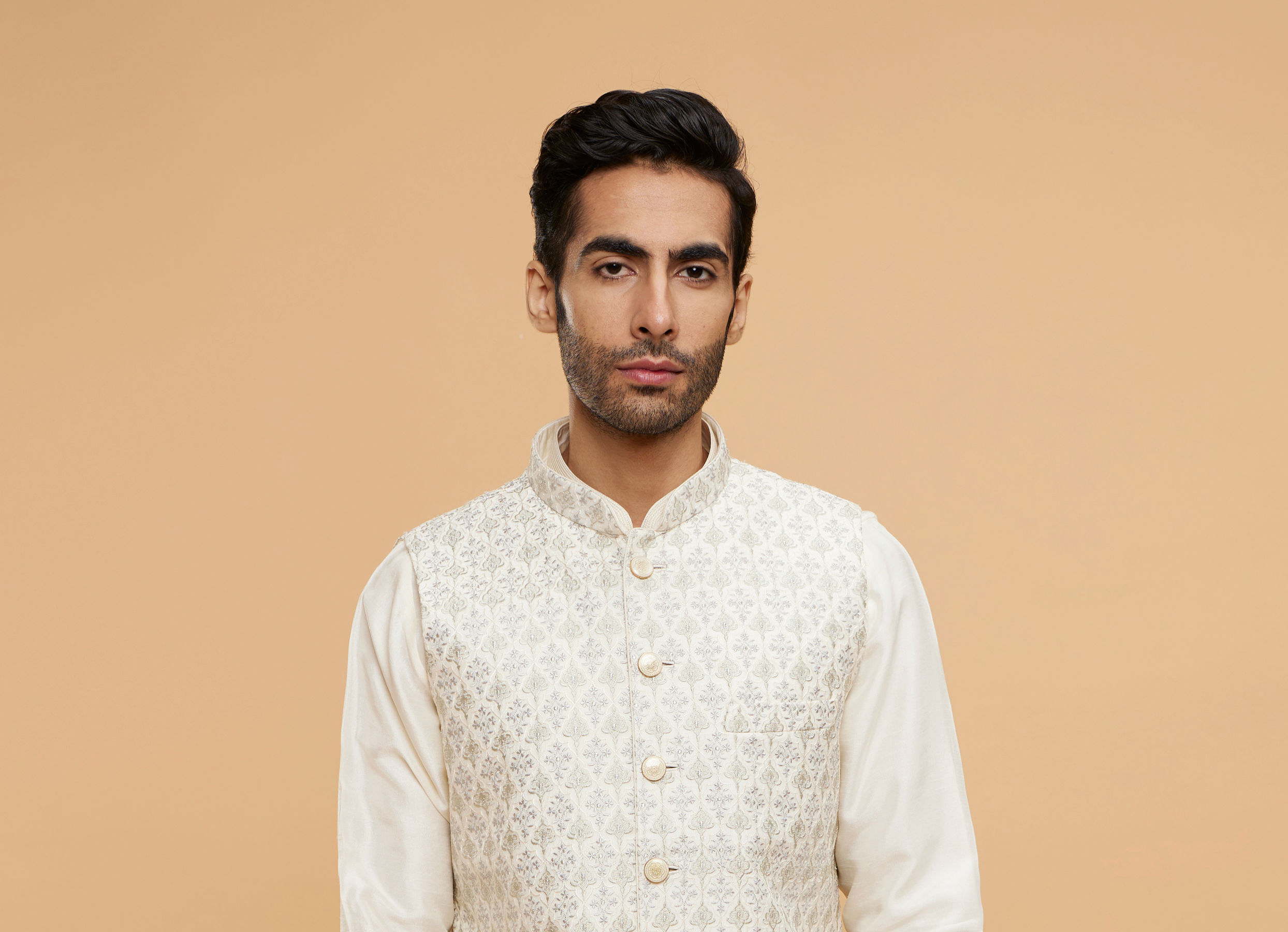 Twamev Men Cream Extravaganza Kurta Jacket Set
