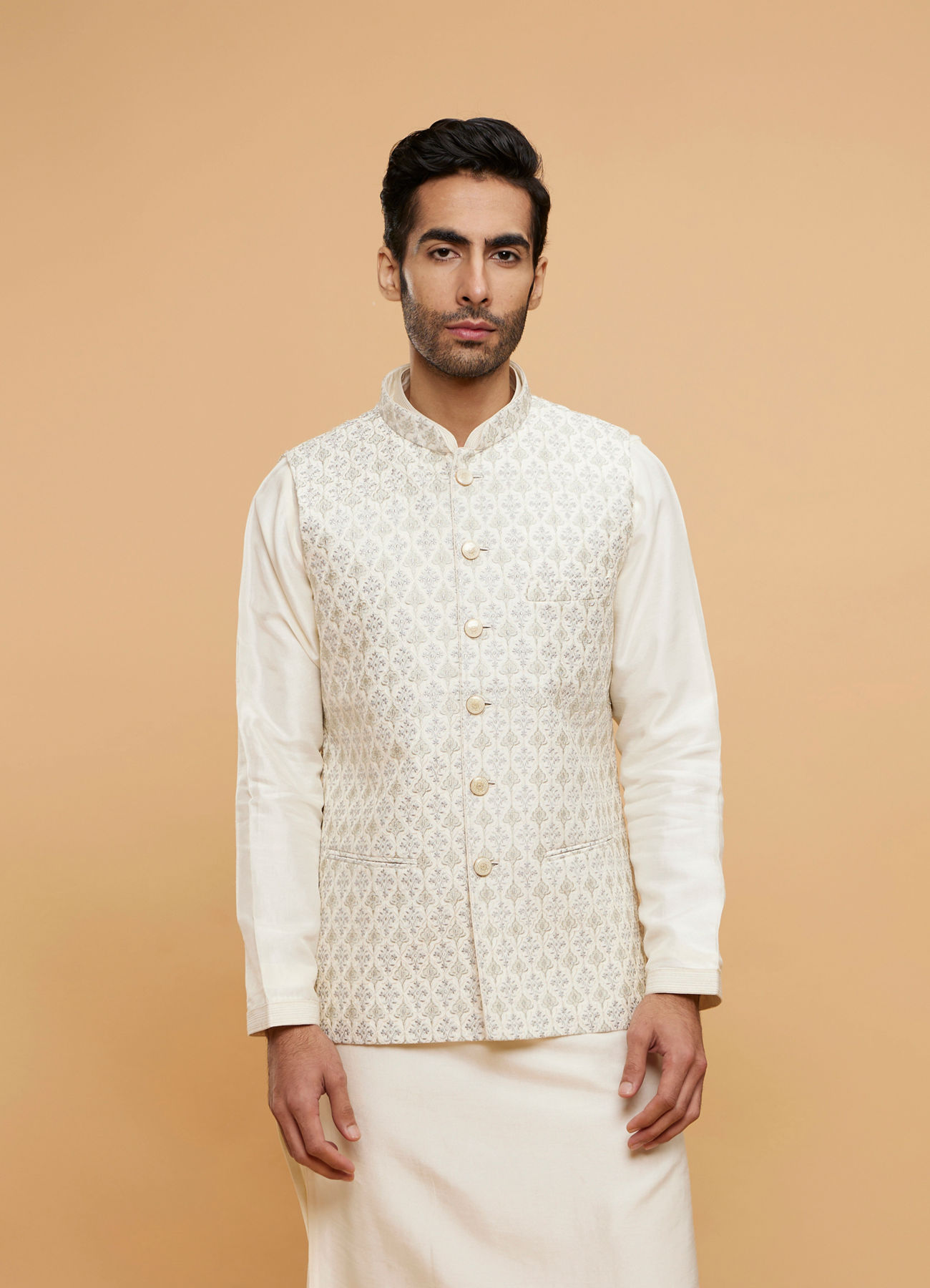 Twamev Men Cream Extravaganza Kurta Jacket Set