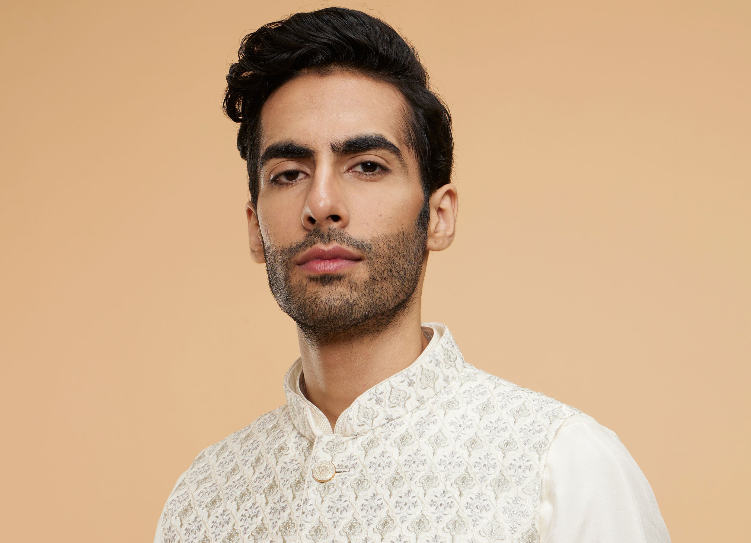 Twamev Men Cream Extravaganza Kurta Jacket Set