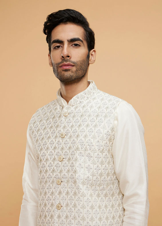 Twamev Men Cream Extravaganza Kurta Jacket Set