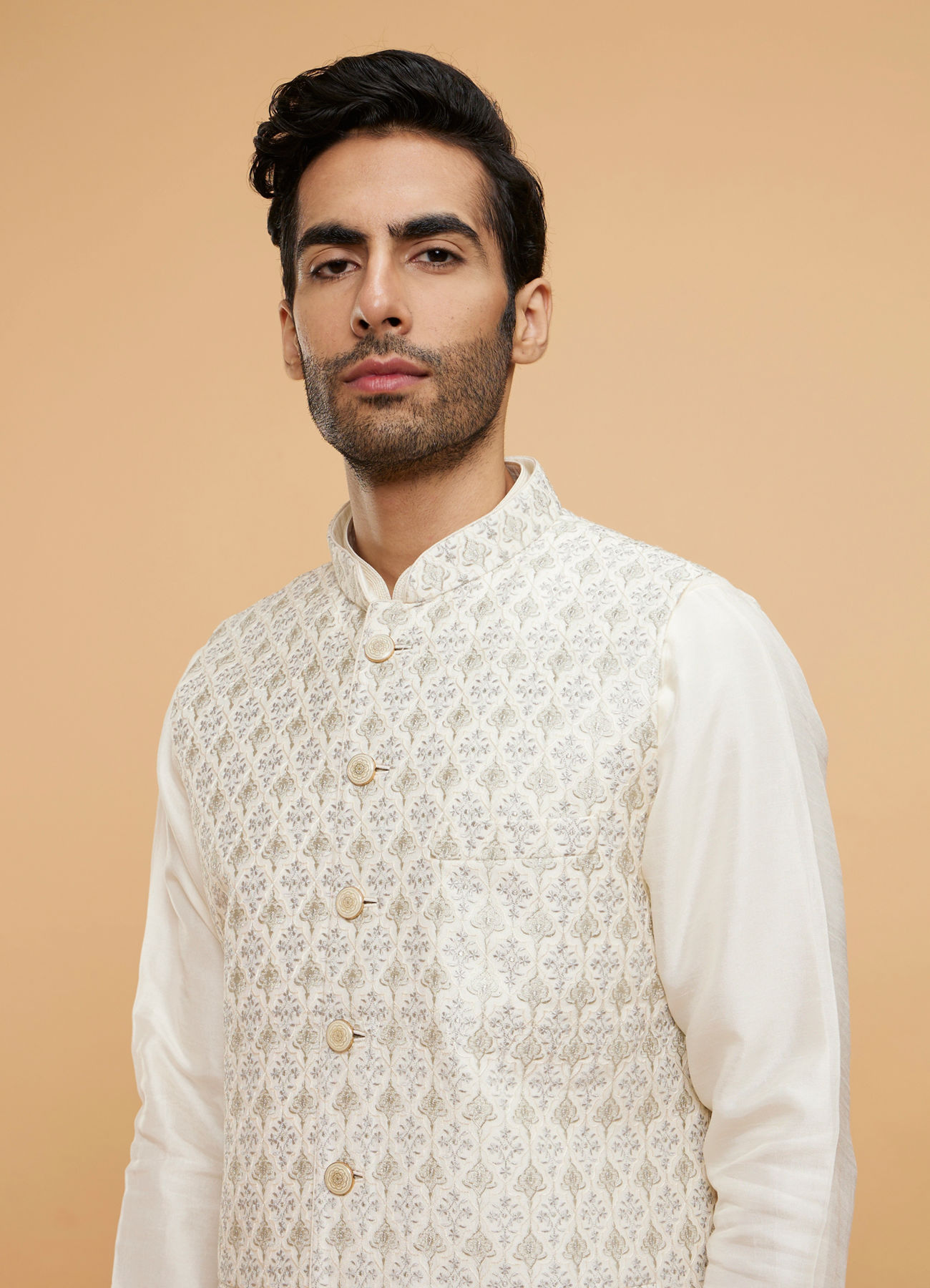 Twamev Men Cream Extravaganza Kurta Jacket Set